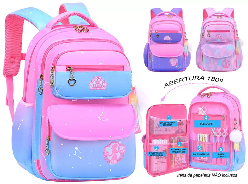 Mochila Infantil Princesa Pink - Otopédica, Leve e Resistente, Impermeável e Alta Capacidade