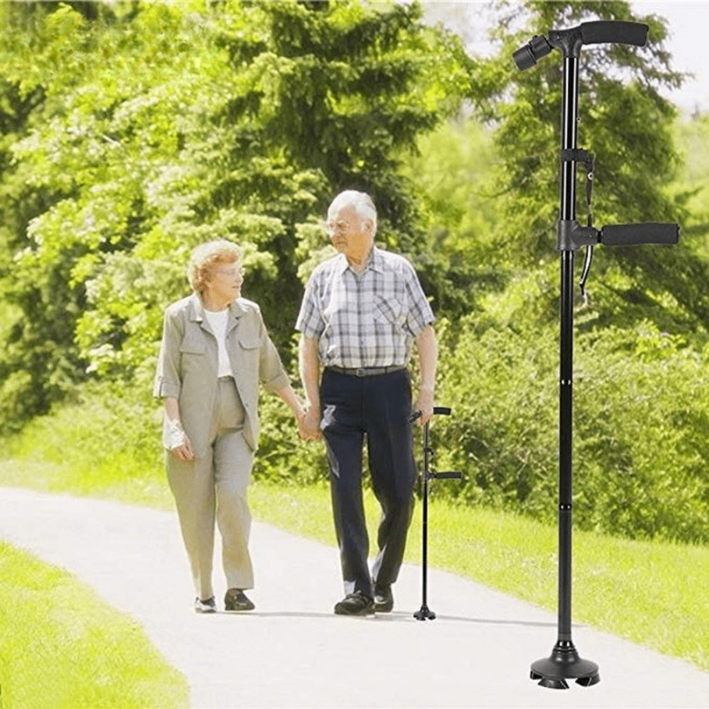 Bengala Dobrável com 4 Pés e Luz de LED Multifuncional com Botão de Emergência INOV SAFECARE