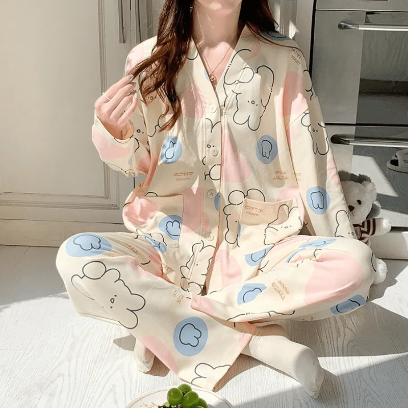 Pijama Feminino Heavenly Comfort - Conjunto Com Calça e Camisa Longa de Botão | Tecido De Algodão Confortável e Quentinho