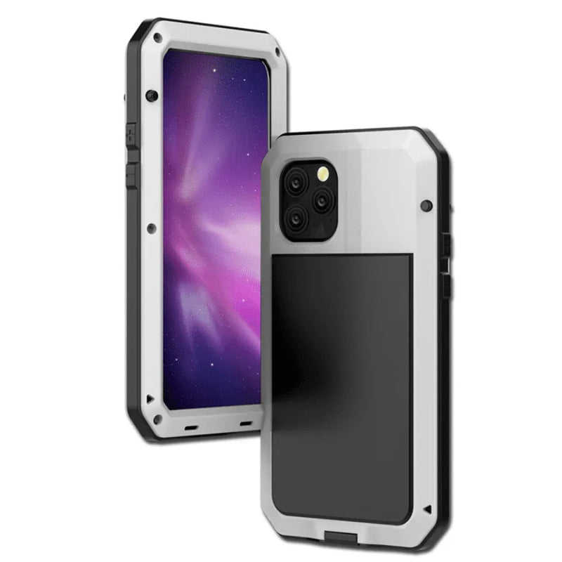 Capinha de Celular para IPhone com Vidro Temperado e Estrutura de Alumínio com Proteção 360° Metal Armor