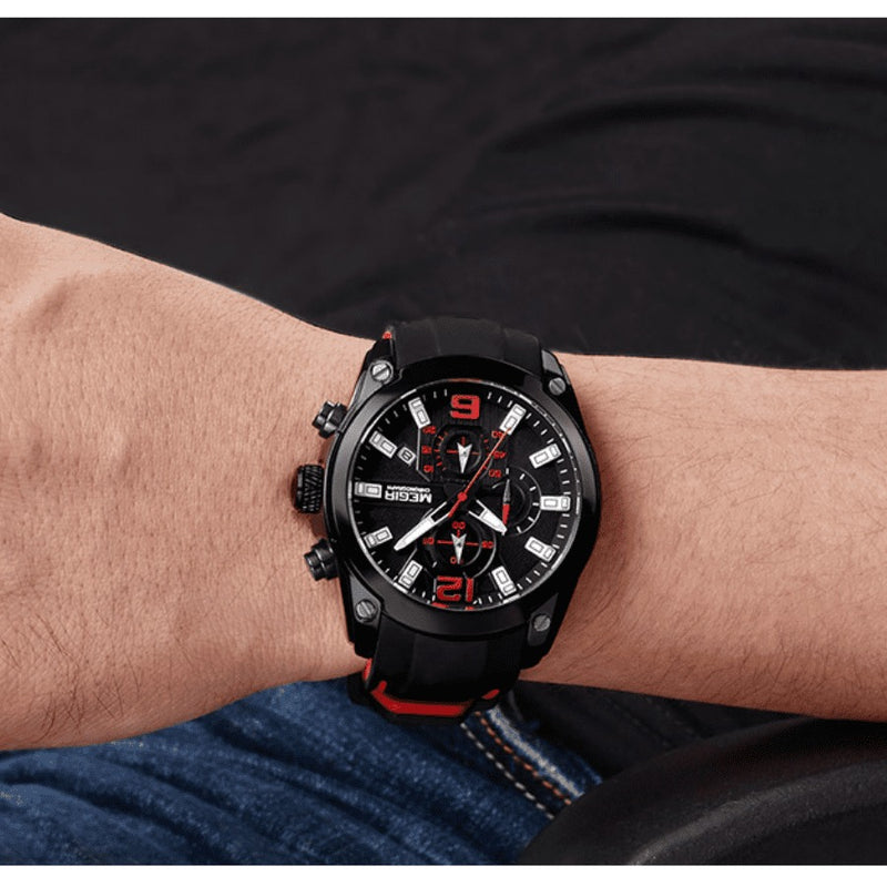 Relógio Masculino MEGIR CRONOGRAPH HERO 4 - Movimento de Quartzo, Cronógrafo Funcional, Resistente à Água 30m