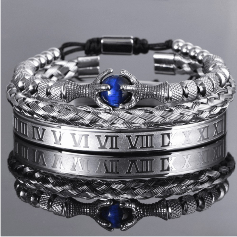 Kit de 3 Pulseiras Masculinas Premium Ajustáveis com Pedra Natural OLHO de TIGRE