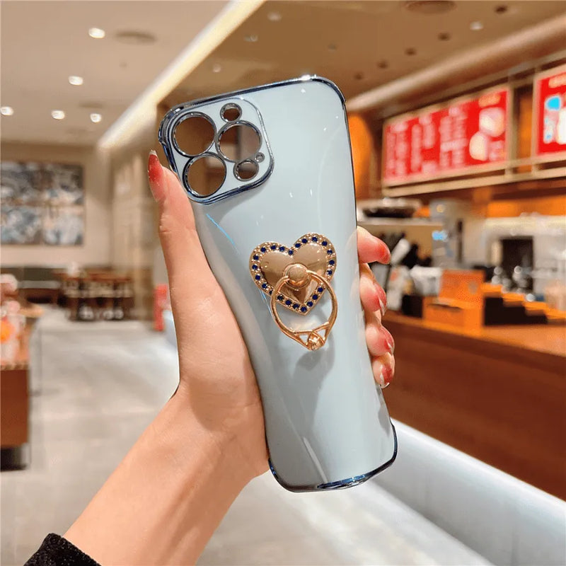 Capinha Iphone "Anel De Noivado" Com Apoio de Anel Cravejado - Case Luxuosa de Alta Proteção e Resistência