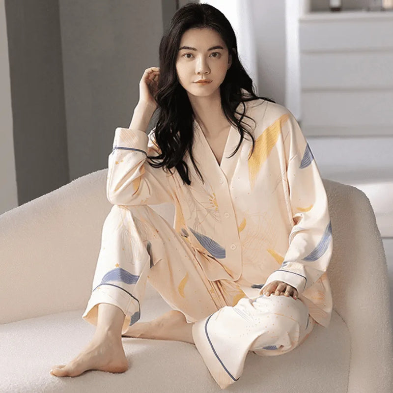 Pijama Feminino FLowers Conjunto Com Calça e Camisa de Botão | Com Tecido De Algodão Confortável e Quentinho