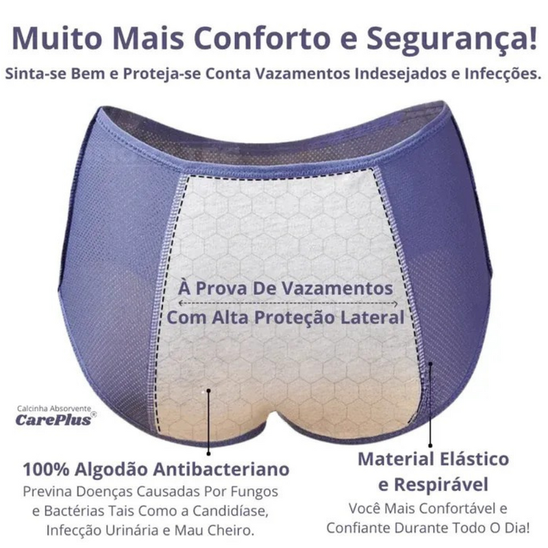 Calcinha Absorvente Protetora para Incontinência CarePlus® [Leve 5 Pague 4 + Frete Grátis]