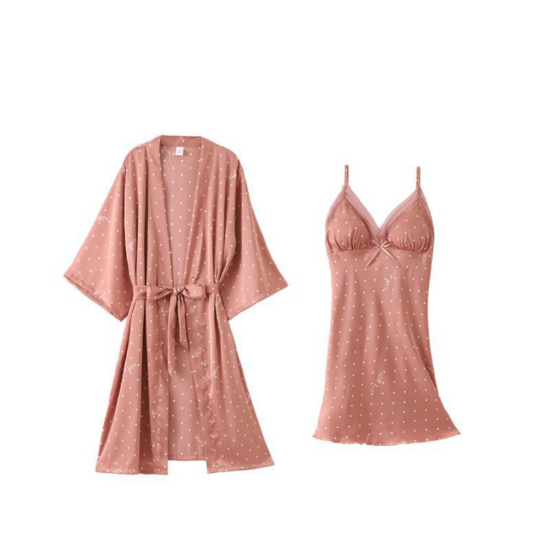 Pijama Feminino SleepWear - Conjunto 5 Peças, Roupão, Camisola, Calça, Shorts e BabyDoll em Seda Cetim | Toque de Seda Super Confortável