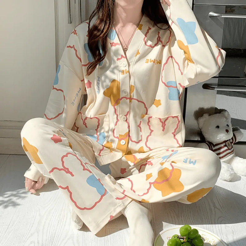 Pijama Feminino Heavenly Comfort - Conjunto Com Calça e Camisa Longa de Botão | Tecido De Algodão Confortável e Quentinho