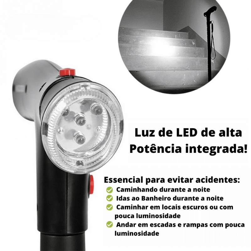 Bengala Dobrável com 4 Pés e Luz de LED Multifuncional com Botão de Emergência INOV SAFECARE
