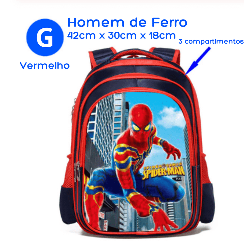 Mochila Escolar Infantil com 3 Compartimentos à Prova D'água Vingadores Heróis
