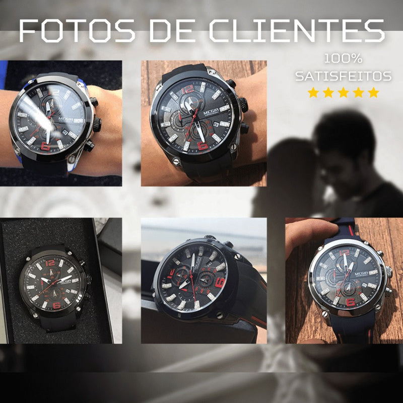 Relógio Masculino MEGIR CRONOGRAPH HERO 4 - Movimento de Quartzo, Cronógrafo Funcional, Resistente à Água 30m