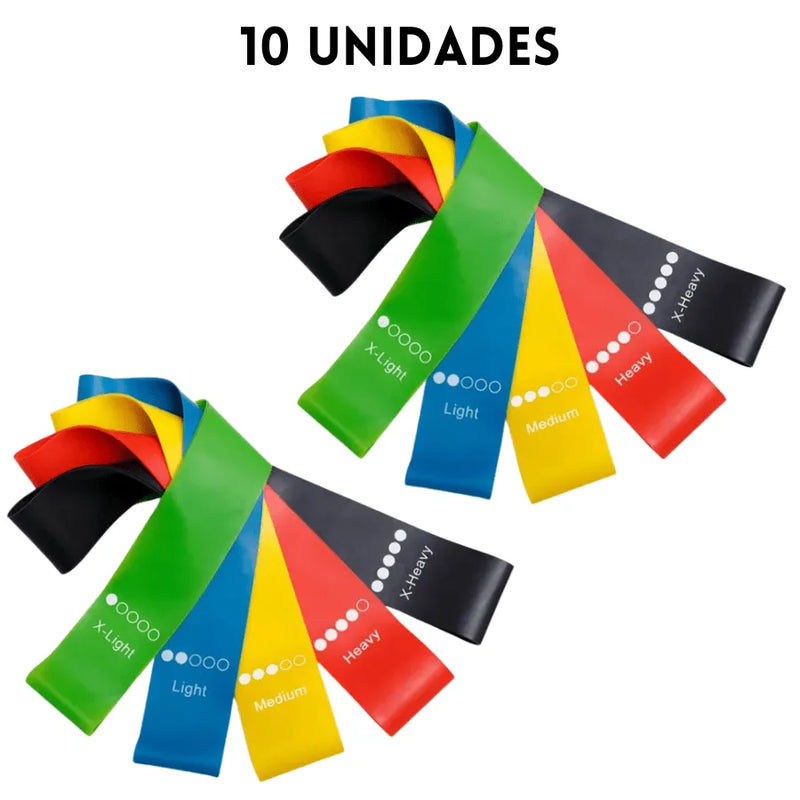 Kit 10 Faixas Elásticas para Exercícios em Casa Extensor Academia Pilates Fitness Crossfit