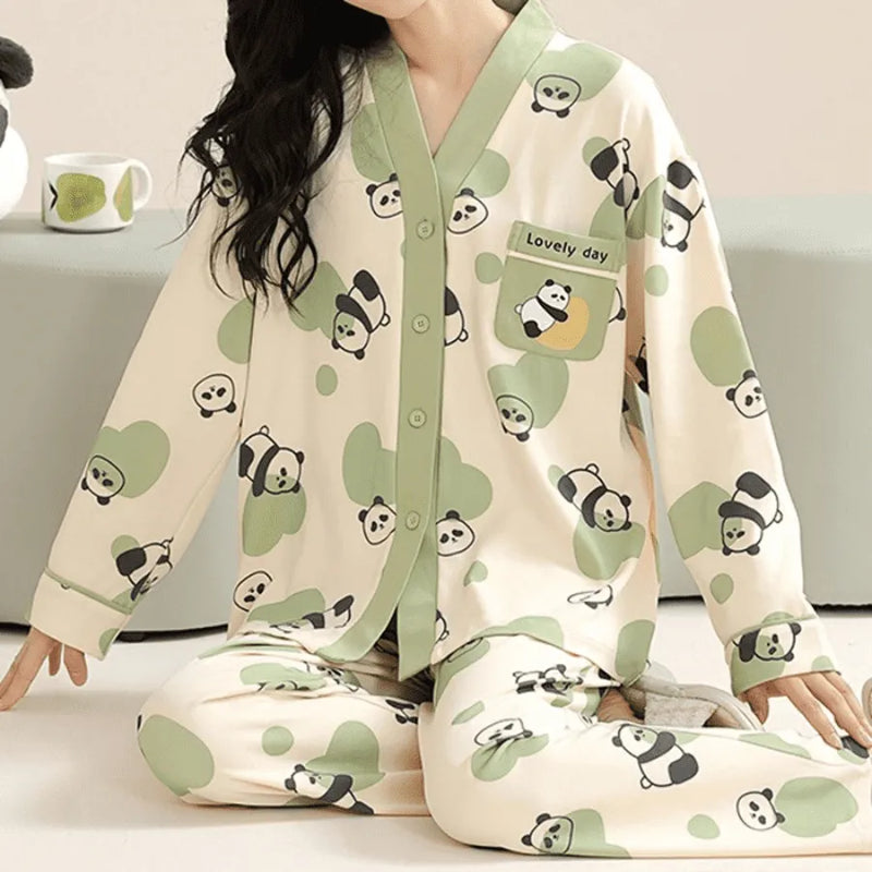 Pijama Feminino Heavenly Comfort - Conjunto Com Calça e Camisa Longa de Botão | Tecido De Algodão Confortável e Quentinho