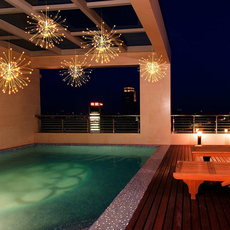 Luminária Estilo Fogos de Artifício em Fio de Cobre com 120 Luzes de LEDs