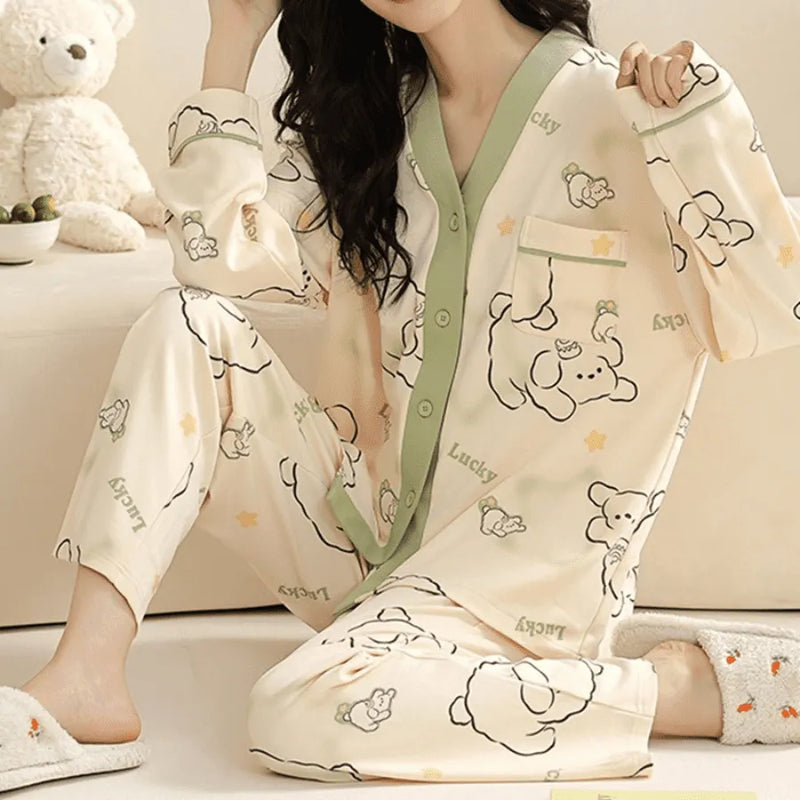 Pijama Feminino Heavenly Comfort - Conjunto Com Calça e Camisa Longa de Botão | Tecido De Algodão Confortável e Quentinho