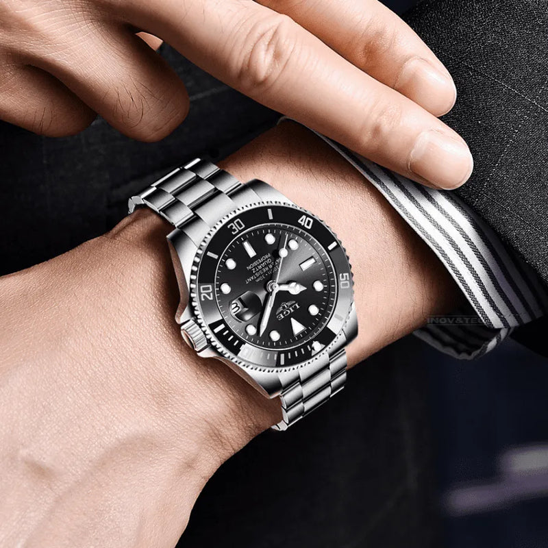 Relógio Masculino LIGE "Quartz Date" - Aço Inoxidável, Movimento de Quartzo, Data, Catraca Funcional, Vidro de Cristal e À Prova D'água 30 Metros