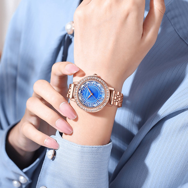 Relógio Feminino CRRJU CRISTAL DIAMOND - Vidro Lapidado, Cravejado Com Cristais de Zircônia, Movimento de Quartzo, Resistente à Água 30M
