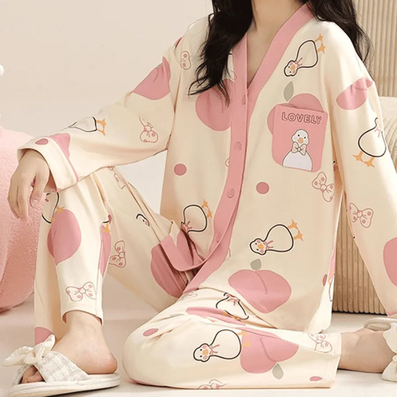 Pijama Feminino Heavenly Comfort - Conjunto Com Calça e Camisa Longa de Botão | Tecido De Algodão Confortável e Quentinho