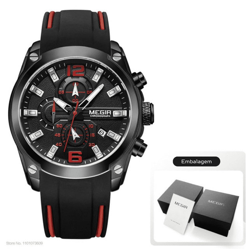 Relógio Masculino MEGIR CRONOGRAPH HERO 4 - Movimento de Quartzo, Cronógrafo Funcional, Resistente à Água 30m