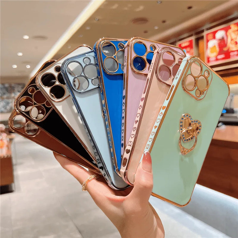 Capinha Iphone "Anel De Noivado" Com Apoio de Anel Cravejado - Case Luxuosa de Alta Proteção e Resistência