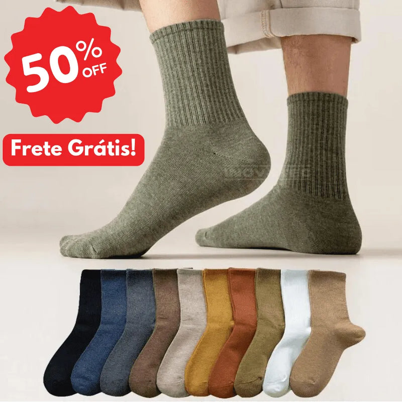 Meias de Algodão Peruano Penteado Cano Médio | Queima De Estoque 50% OFF + FRETE GRÁTIS
