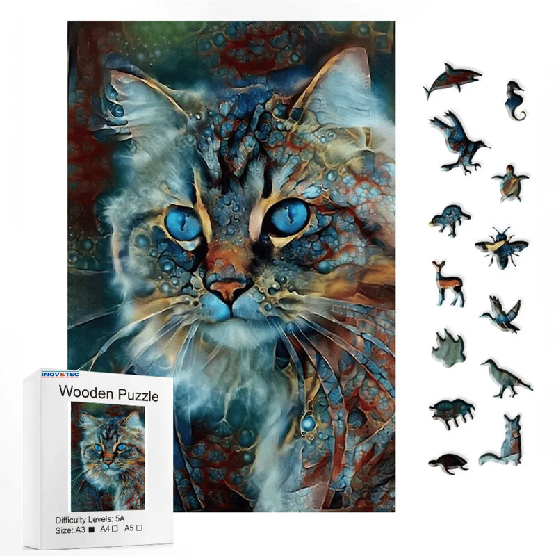 Quebra-Cabeça de Madeira Inova WOOD PUZZLE - Gato Místico | Diversão com Diversos Benefícios para Crianças e Idosos