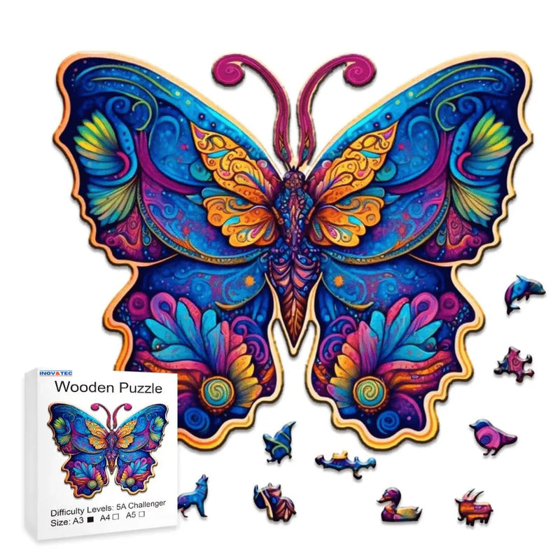 Quebra-Cabeça de Madeira Inova WOOD PUZZLE - Borboleta Florida | Diversão com Diversos Benefícios para Crianças e Idosos