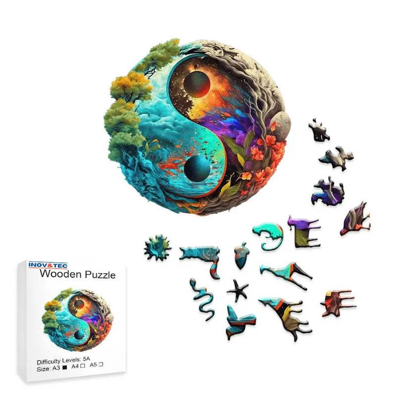 Quebra-Cabeça De Madeira Inova WOOD PUZZLE - Yin-Yang do Universo | Diversão Com Diversos Benefícios