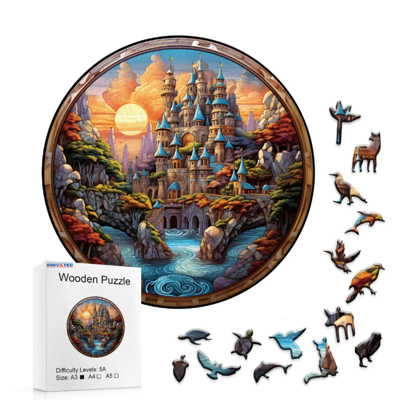 Quebra-Cabeça de Madeira Inova WOOD PUZZLE - Castelo Montanhoso | Diversão com Diversos Benefícios para Crianças e Idosos