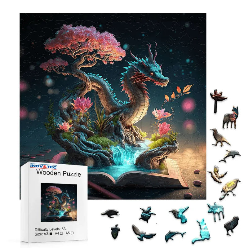 Quebra-Cabeça De Madeira Inova WOOD PUZZLE - Dragão Encantado | Diversão Com Diversos Benefícios