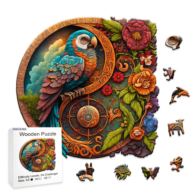 Quebra-Cabeça de Madeira Inova WOOD PUZZLE - Arara Colorida | Diversão com Diversos Benefícios para Crianças e Idosos