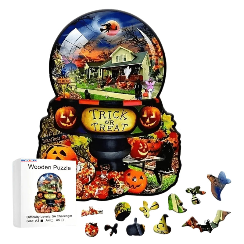 Quebra-Cabeça de Madeira Inova WOOD PUZZLE - Dia das Bruxas | Diversão com Diversos Benefícios para Crianças e Idosos