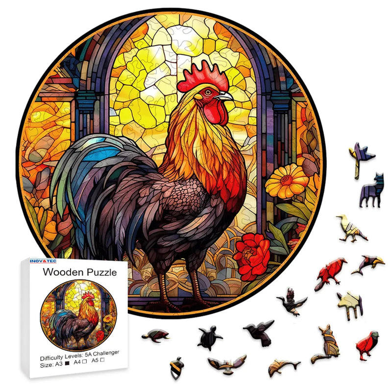 Quebra-Cabeça de Madeira Inova WOOD PUZZLE - Galo na Vidraça | Diversão com Diversos Benefícios para Crianças e Idosos