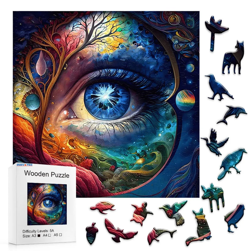 Quebra-Cabeça de Madeira Inova WOOD PUZZLE - Olho Azul | Diversão com Diversos Benefícios para Crianças e Idosos