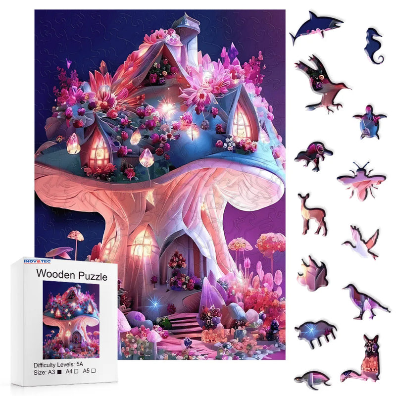 Quebra-Cabeça de Madeira Inova WOOD PUZZLE - Casa Cogumelo | Diversão com Diversos Benefícios para Crianças e Idosos
