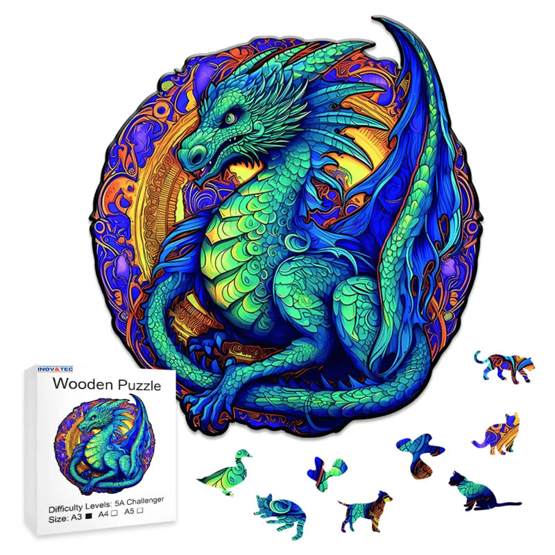Quebra-Cabeça de Madeira Inova WOOD PUZZLE - Dragão Espectral | Diversão com Diversos Benefícios para Crianças e Idosos