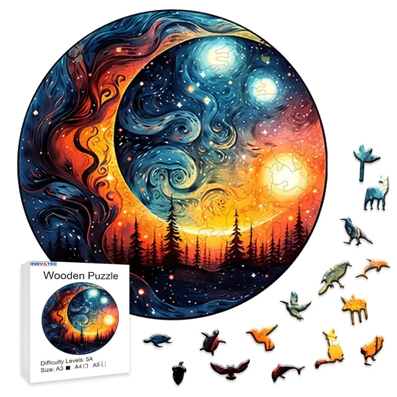 Quebra-Cabeça de Madeira Inova WOOD PUZZLE - Lua Céu de Inverno | Diversão com Diversos Benefícios