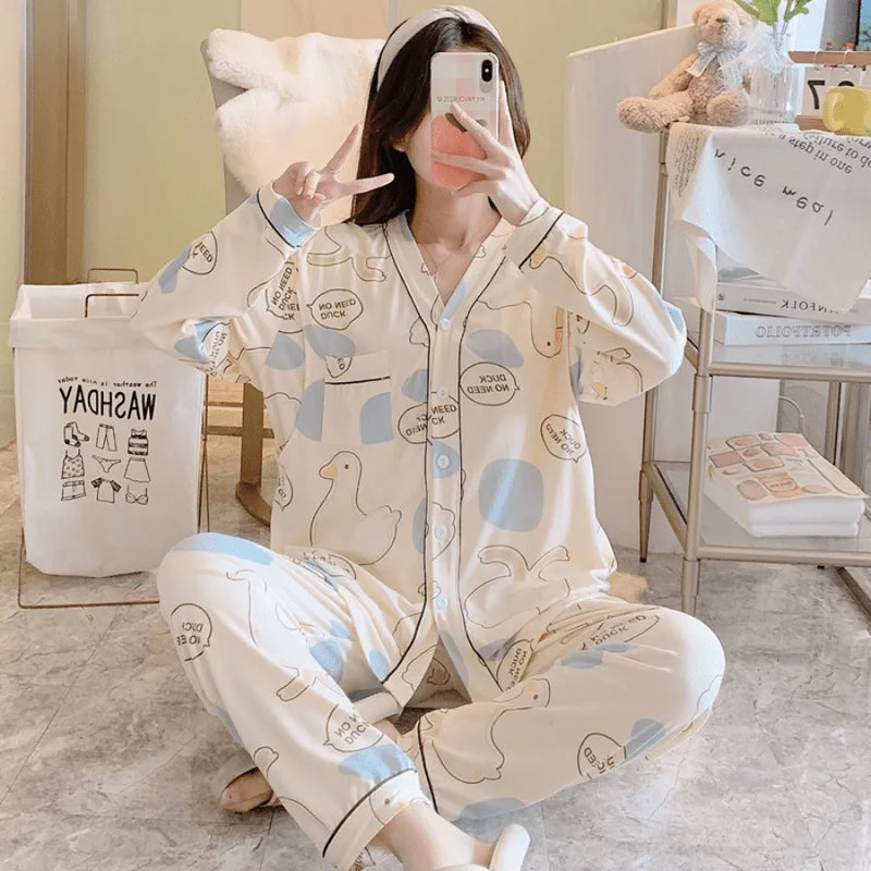Pijama Feminino Fluffy Conjunto Com Calça e Camisa de Botão 100% Algodão | Conforto Total