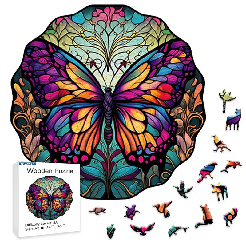 Quebra-Cabeça de Madeira Inova WOOD PUZZLE - Borboleta Roxa | Diversão com Diversos Benefícios