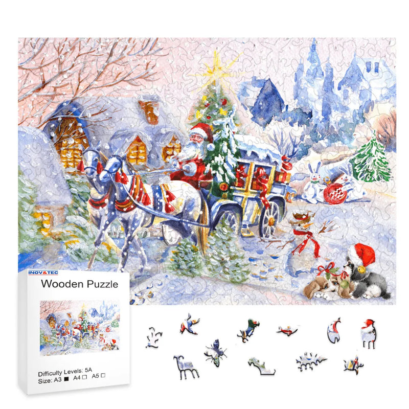Quebra-Cabeça de Madeira Inova WOOD PUZZLE - Vilarejo Natalino | Diversão com Diversos Benefícios para Crianças e Idosos