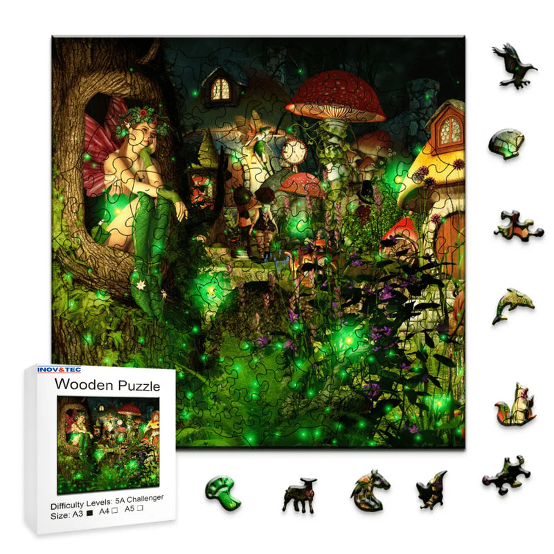 Quebra-Cabeça de Madeira Inova WOOD PUZZLE - Bosque Encantado | Diversão com Diversos Benefícios para Crianças e Idosos