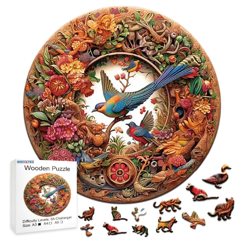 Quebra-Cabeça de Madeira Inova WOOD PUZZLE - Pássaro e Filhotes | Diversão com Diversos Benefícios para Crianças e Idosos