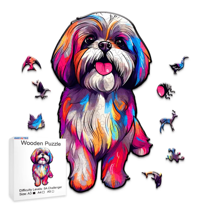 Quebra-Cabeça de Madeira Inova WOOD PUZZLE - Cachorro Branco  | Diversão com Diversos Benefícios