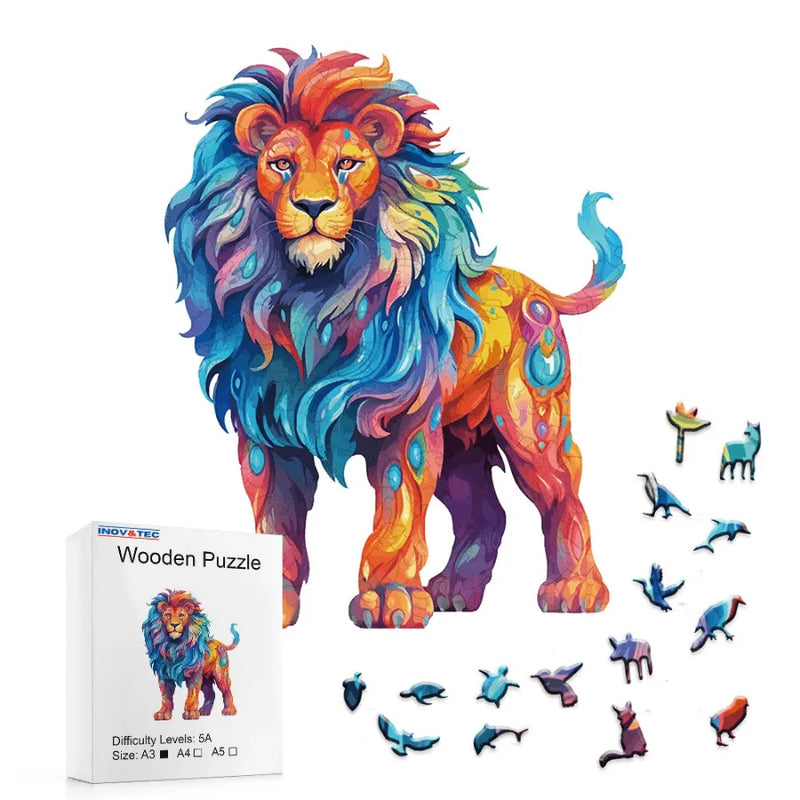 Quebra-Cabeça De Madeira Inova WOOD PUZZLE - Rei Da Selva | Diversão Com Diversos Benefícios