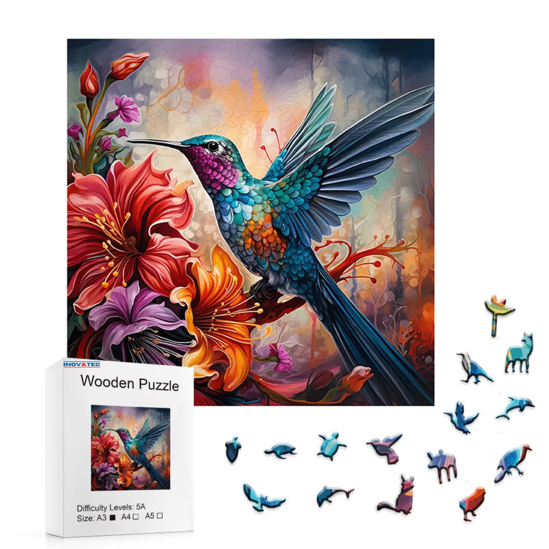 Quebra-Cabeça de Madeira Inova WOOD PUZZLE - Beija-flor da Floresta | Diversão com Diversos Benefícios
