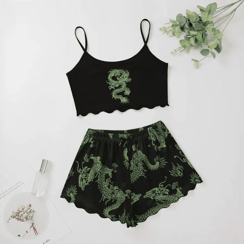 Pijama Feminino Dragon - Conjunto Top Cropped e Shorts Fresquinho LooseFit | Tecido Super Macio e Confortável
