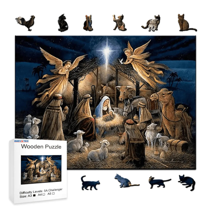 Quebra-Cabeça de Madeira Inova WOOD PUZZLE - Nascimento de Jesus | Diversão com Diversos Benefícios para Crianças e Idosos