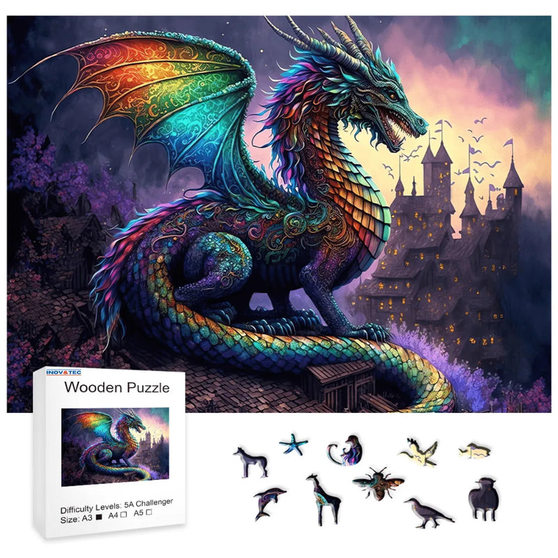 Quebra-Cabeça de Madeira Inova WOOD PUZZLE - Dragão do Reino | Diversão com Diversos Benefícios para Crianças e Idosos