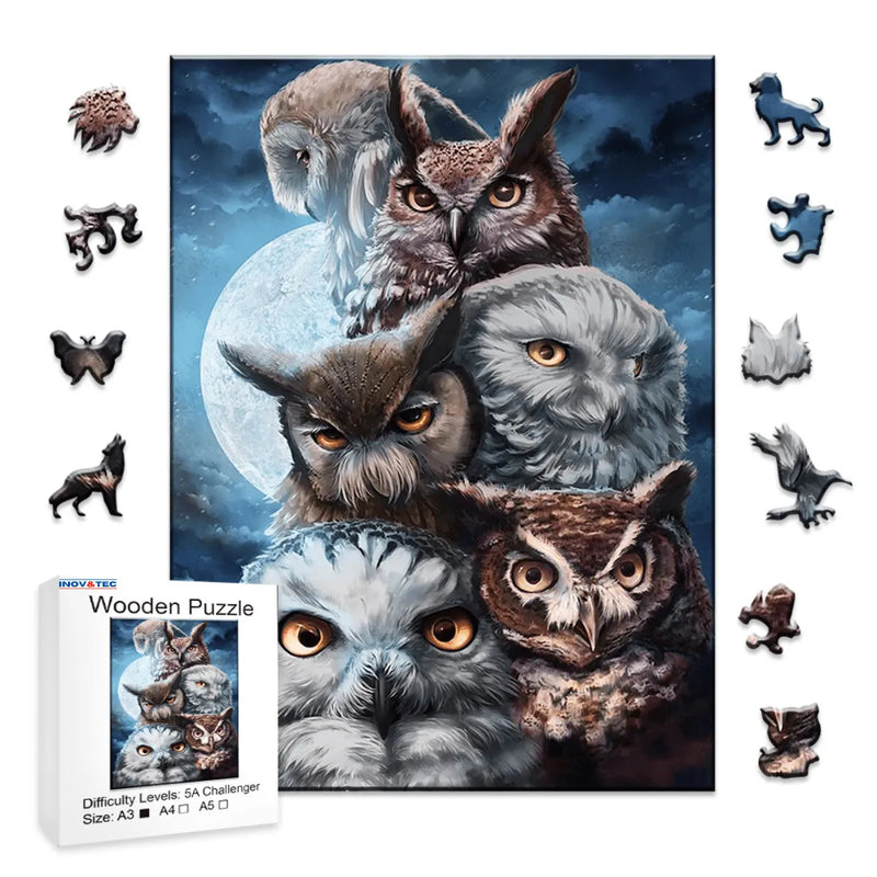 Quebra-Cabeça de Madeira Inova WOOD PUZZLE - Corujas Asas da Noite | Diversão com Diversos Benefícios para Crianças e Idosos