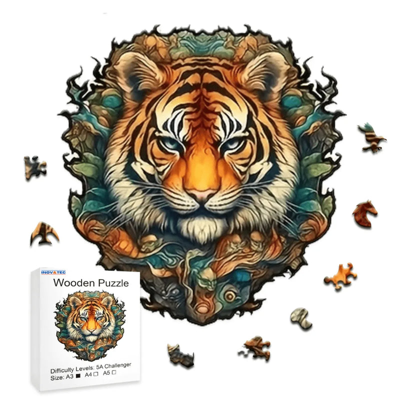 Quebra-Cabeça de Madeira Inova WOOD PUZZLE - Tigre da Floresta | Diversão com Diversos Benefícios para Crianças e Idosos