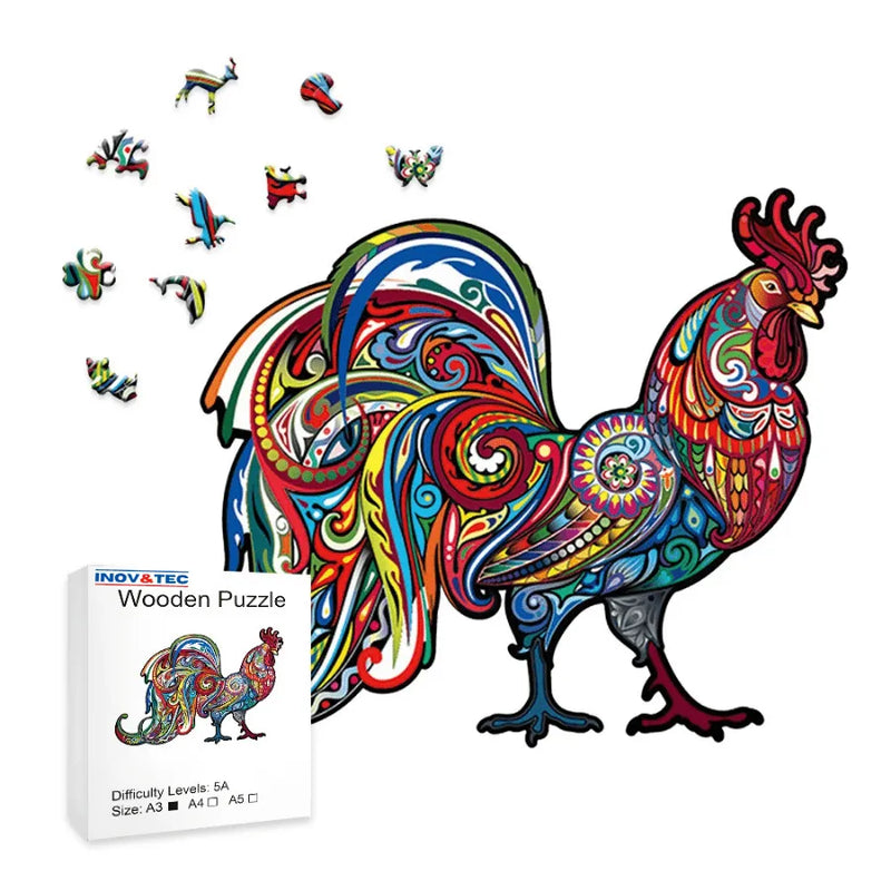 Quebra-Cabeça De Madeira Inova WOOD PUZZLE - Galo Carnavalesco | Diversão Com Diversos Benefícios Para Crianças e Idosos